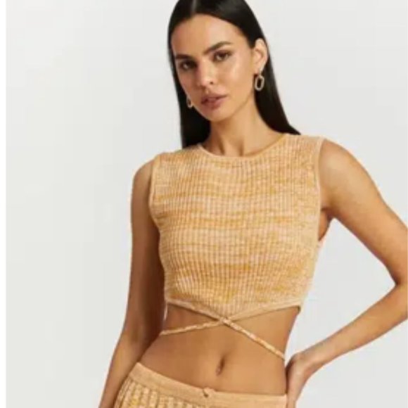 BNWT CHRISTOPHER ESBER CROPPED TIE TOP MÉLANGE RIBBED KNIT TOP M $480 - Picture 3 of 4